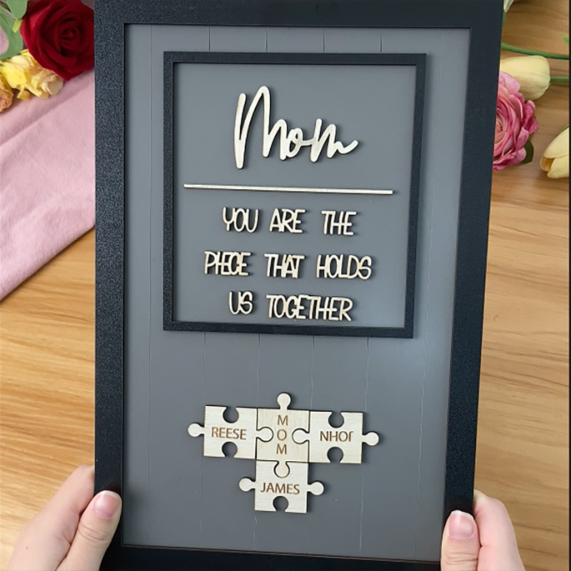 [50% Off Today] Personalized Wood Mom Puzzle Sign | Mom You Are The Piece That Holds Us Together | Mothers Day Gift