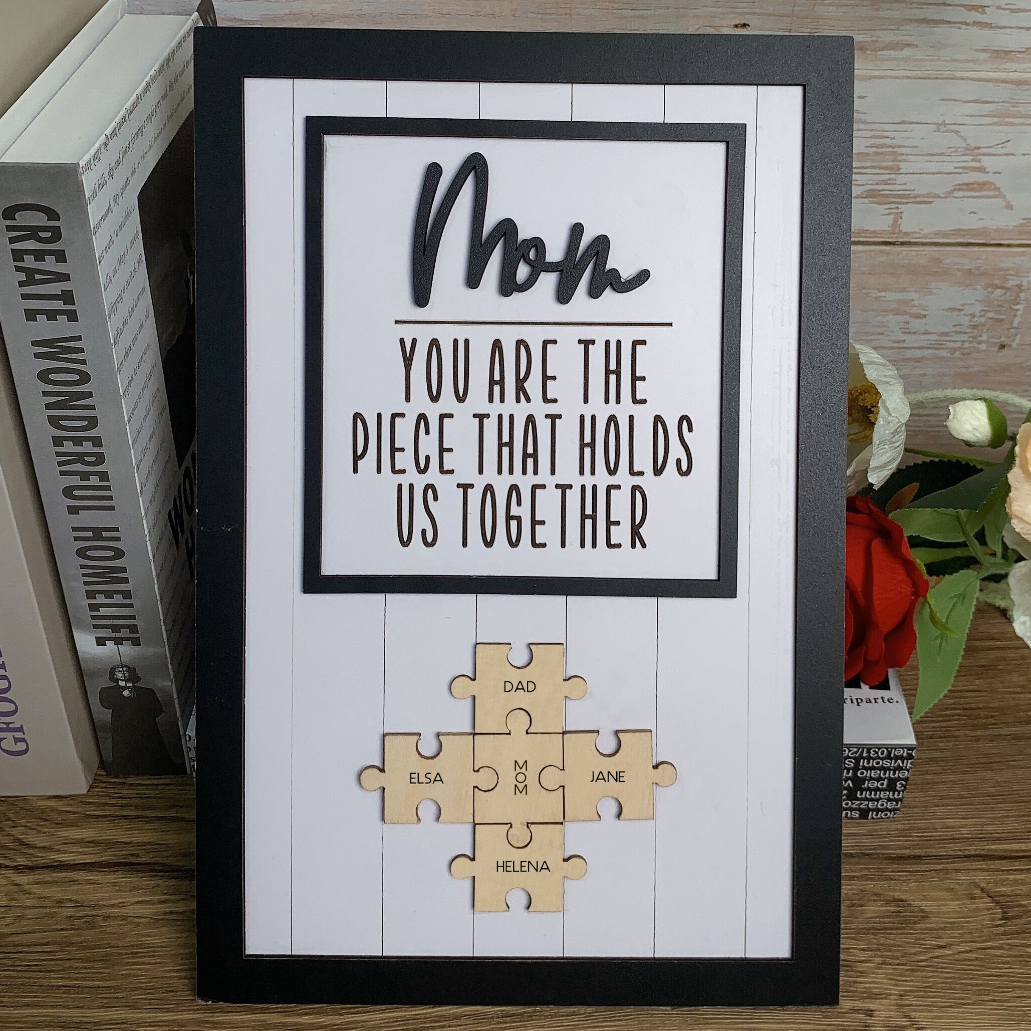 Handmade Personalized Puzzle Piece Mom Gift Sign | Mom You Are The Piece That Holds Us Together | Mothers Day Gift