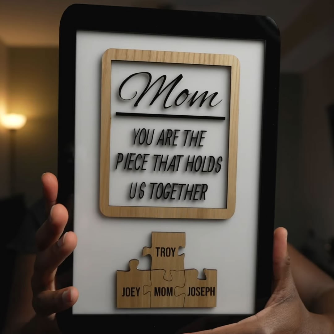 You are the piece that hold us together Handmade Personalized Mom Puzzle Sign(Black Frame)