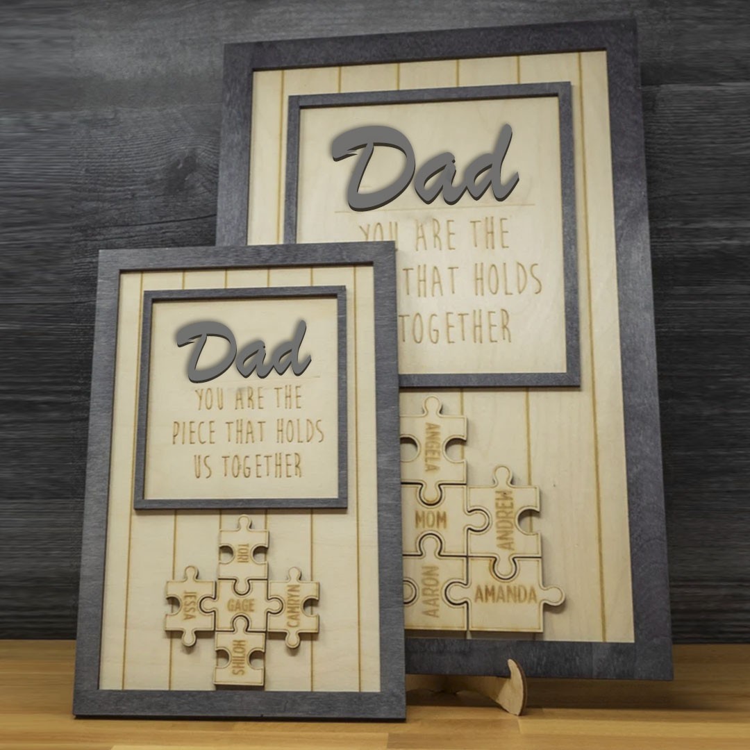 Handmade Personalized Wood Dad Puzzle Sign | Dad You Are The Piece That Holds Us Together | Fathers Day Gift