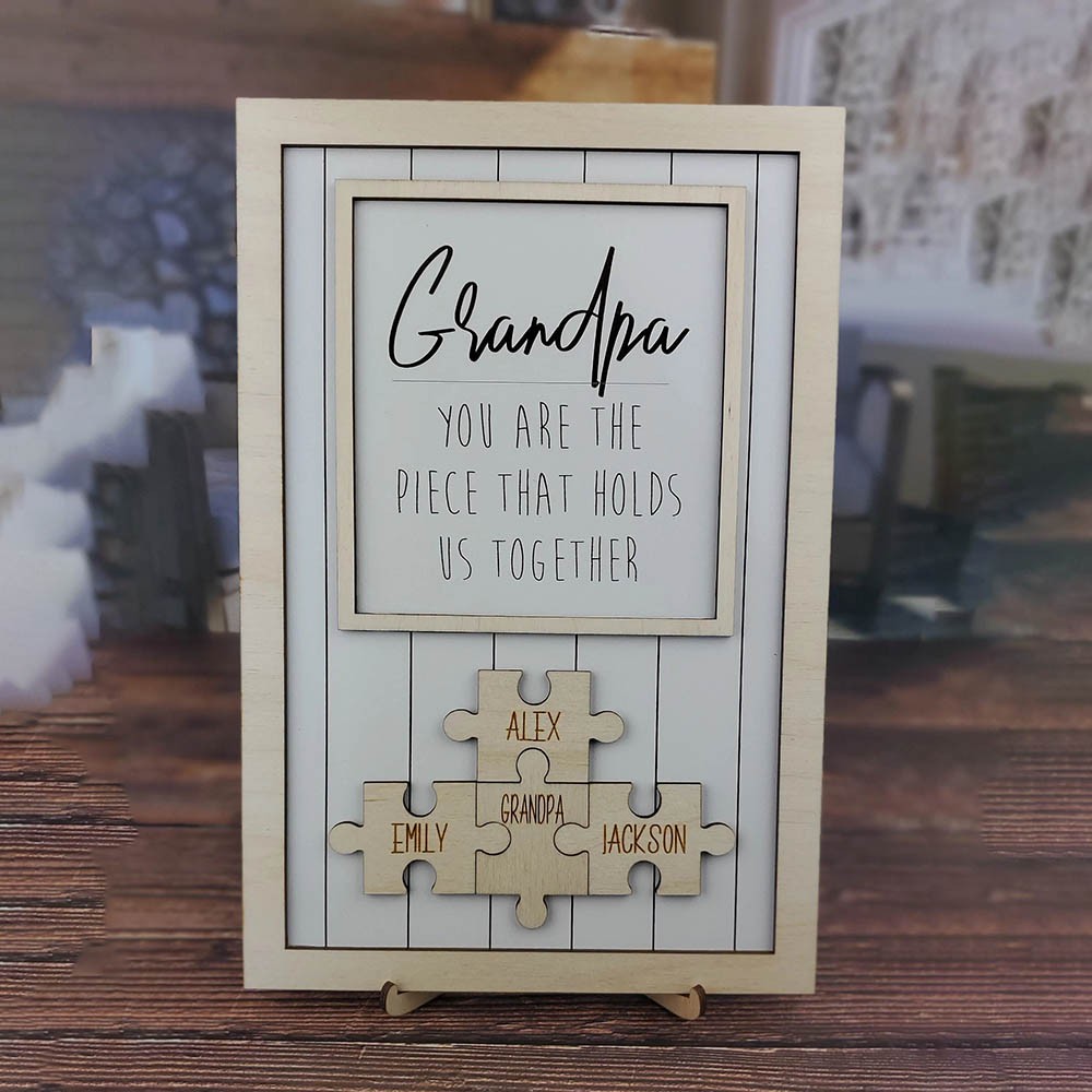 Personalized Wood Mom Puzzle Sign | Dad You Are The Piece That Holds Us Together | Father‘s Day Gift