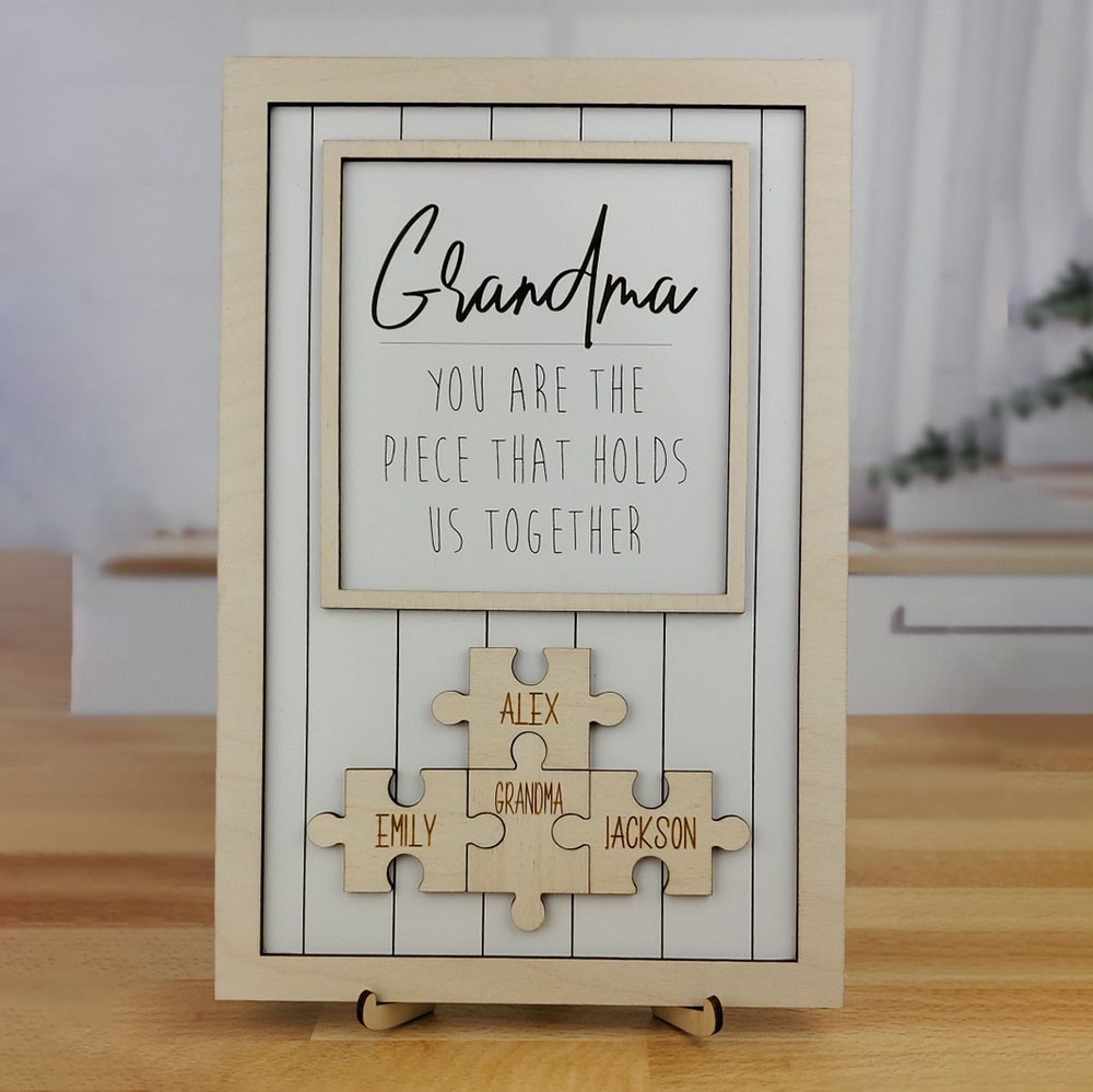 Handmade Personalized Wood Mom Puzzle Sign | Mom You Are The Piece That Holds Us Together | Mothers Day Gift