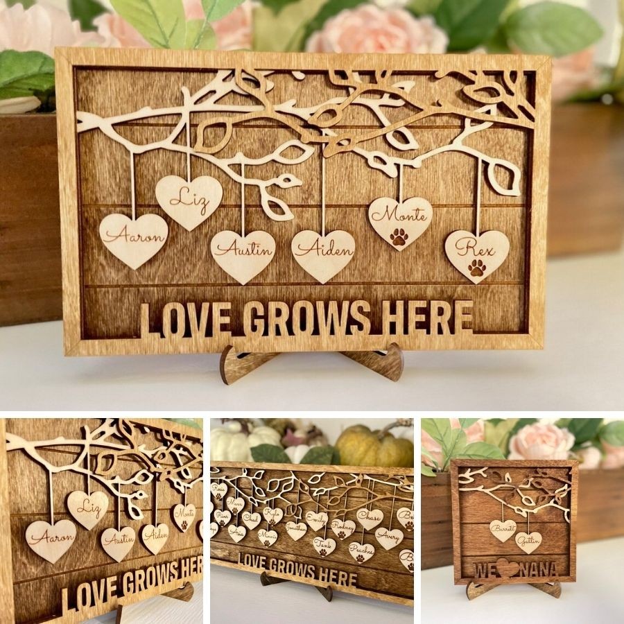 LOVE GROWS HERE Personalized Family Tree Frame, Mother’s Day Frame