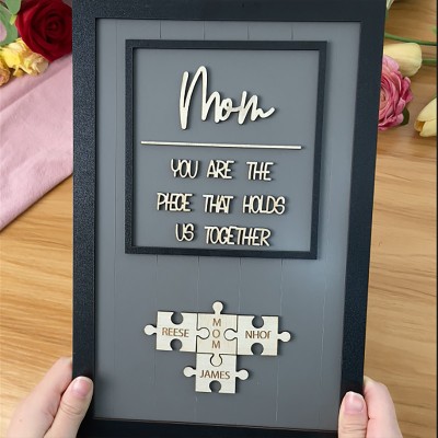 [50% Off Today] Personalized Wood Mom Puzzle Sign | Mom You Are The Piece That Holds Us Together | Mothers Day Gift