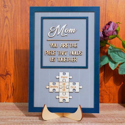 [50% Off Today] Personalized Wood Mom Puzzle Sign | Mom You Are The Piece That Holds Us Together | Mothers Day Gift