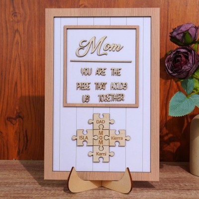 [50% Off Today] Personalized Wood Mom Puzzle Sign | Mom You Are The Piece That Holds Us Together | Mothers Day Gift