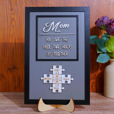 [50% Off Today] Personalized Wood Mom Puzzle Sign | Mom You Are The Piece That Holds Us Together | Mothers Day Gift