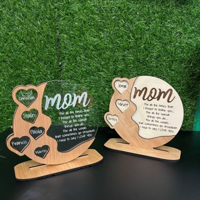 1-10 Names Mother's Day Personalized Cherrywood - Acrylic - Birch wood Plaque Gift For Grandma Mom