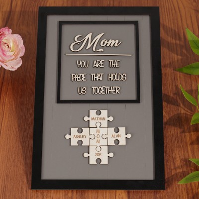 [50% Off Today] Personalized Wood Mom Puzzle Sign | Mom You Are The Piece That Holds Us Together | Mothers Day Gift