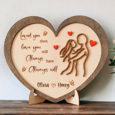 Love You then Love You still Always have Always will Heart Personalized Couple Wooden Sign For Valentines Day,Anniversary