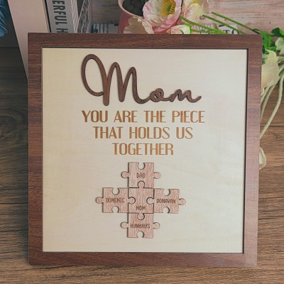 Handmade Personalized Puzzle Piece Mom Gift Sign | Mom You Are The Piece That Holds Us Together | Mothers Day Gift