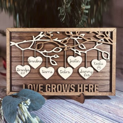 Family Tree Frame Sign - Custom Family Tree Sign - Hanging Hearts Family Tree - Mothers Day Gift