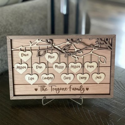 Family Tree Frame Sign - Custom Family Tree Sign - Hanging Hearts Family Tree - Mothers Day Gift