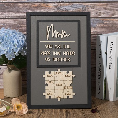 [50% Off Today] Handmade Personalized Black Wood Mom Puzzle Sign | Mom You Are The Piece That Holds Us Together | Mothers Day Gift