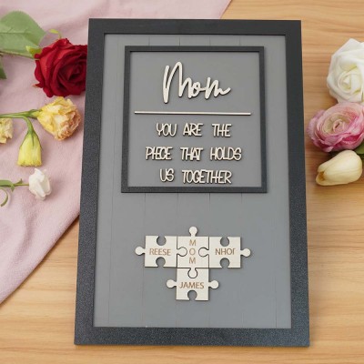 [50% Off Today] Personalized Wood Mom Puzzle Sign | Mom You Are The Piece That Holds Us Together | Mothers Day Gift