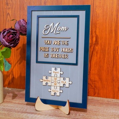 [50% Off Today] Personalized Wood Mom Puzzle Sign | Mom You Are The Piece That Holds Us Together | Mothers Day Gift