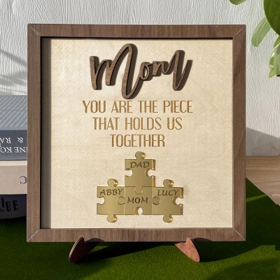 Handmade Personalized Puzzle Piece Mom Gift Sign | Mom You Are The Piece That Holds Us Together | Mothers Day Gift