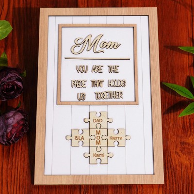 [50% Off Today] Personalized Wood Mom Puzzle Sign | Mom You Are The Piece That Holds Us Together | Mothers Day Gift