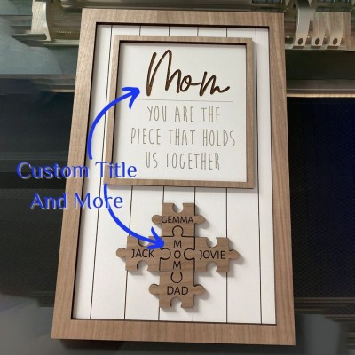 Handmade Personalized Wood Custom Title Mom / Dad / Grandma Puzzle Sign.