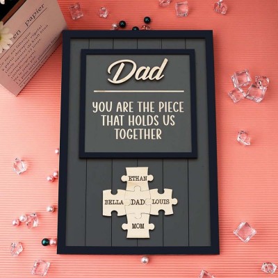 Handmade Personalized Wood Dad Puzzle Sign | Dad you are the pieces that hold us together | Father's Day Gift