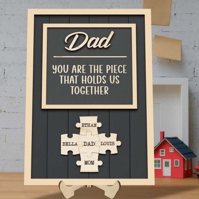 Handmade Personalized Wood Dad Puzzle Sign | Dad you are the pieces that hold us together | Father's Day Gift