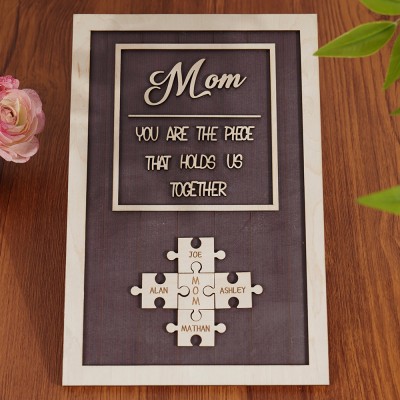 [50% Off Today] Personalized Wood Mom Puzzle Sign | Mom You Are The Piece That Holds Us Together | Mothers Day Gift