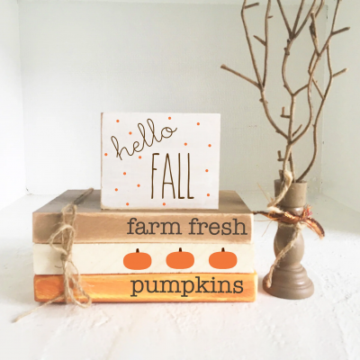 Get ready for Fall! Farm Fresh Pumpkins Book Stack, Sign and Tree Bundle.  Decorate your home with this adorable bundle!