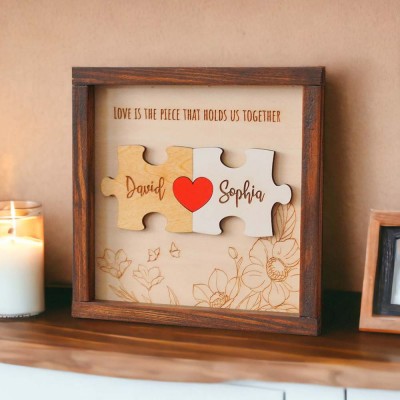 Love is the piece that holds us together Personalized Couple Wooden Sign For Valentines Day,Anniversary