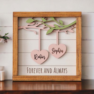 Forever And Always Personalized Couple Wooden Sign For Valentines Day,Anniversary