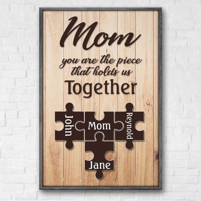 Handmade Personalized Wood Mom Puzzle Sign.